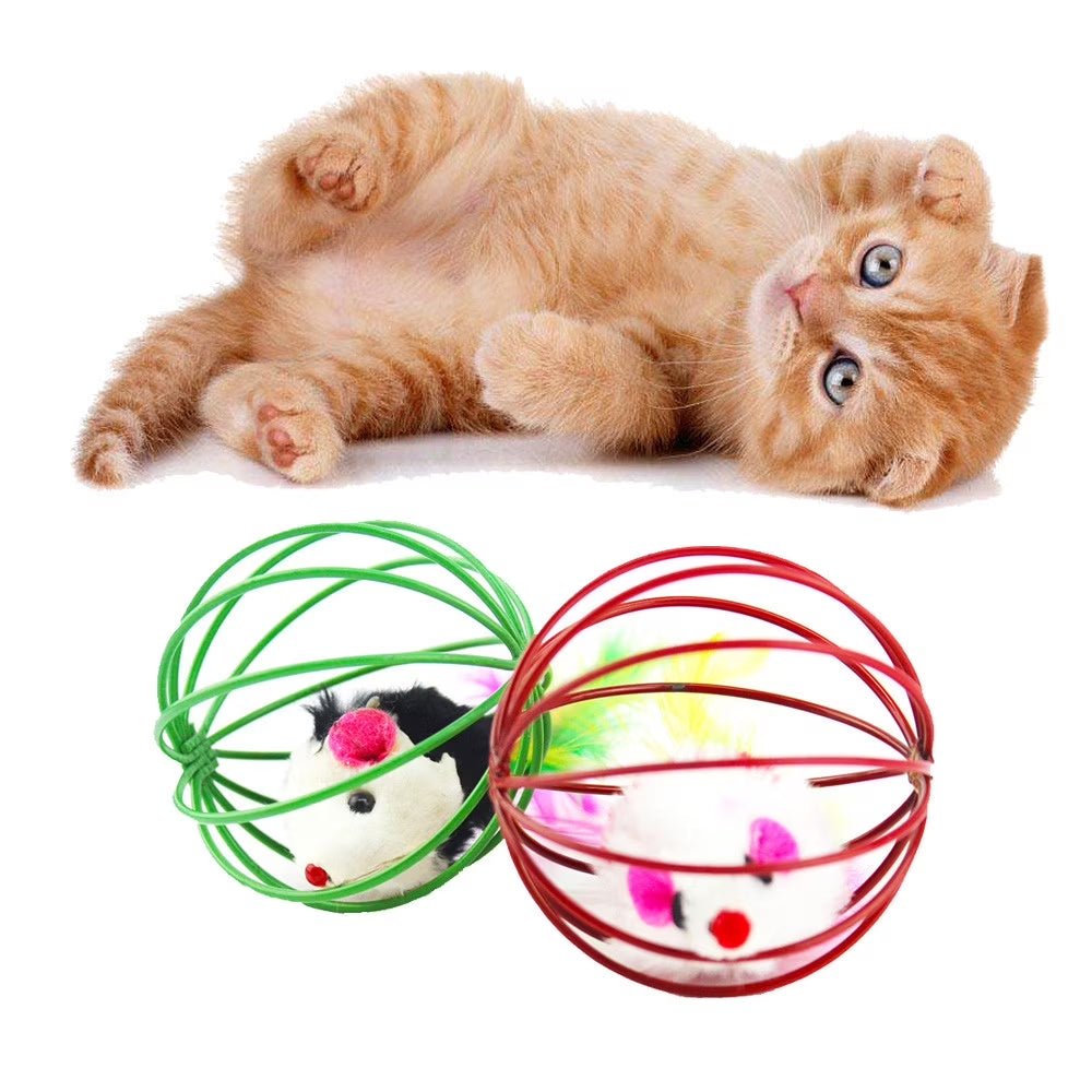 Vikakiooze Sale Pet Cat Funny Playing Toy Teal Fake Mouse Mice Rat in Cage Ball,Cat Toy Mouse